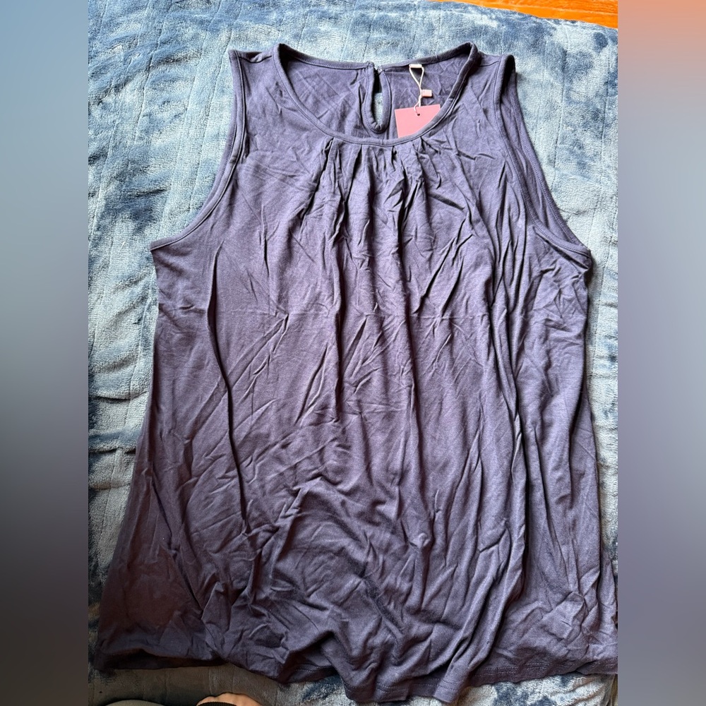 Blue Pleated Sleeveless Tank Top